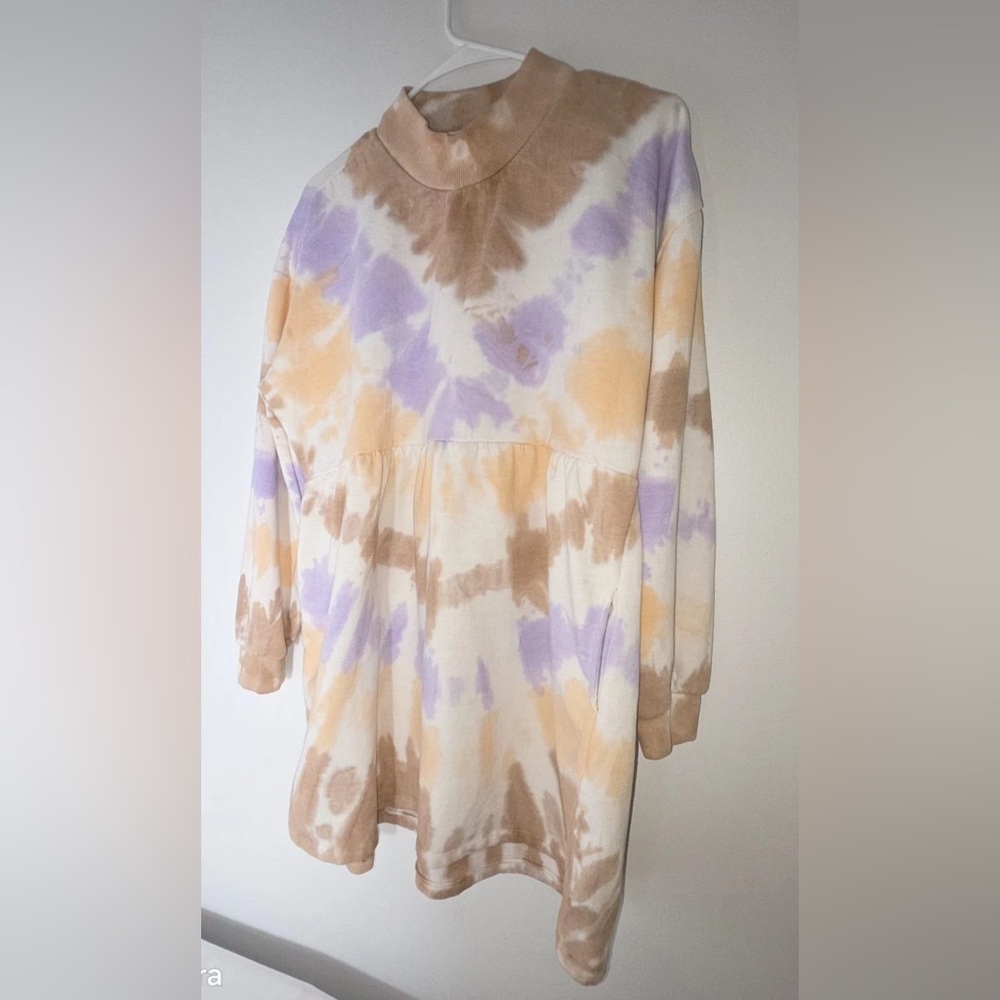 No Comment NY-LA XL Sweatshirt Dress Tie Dye Pink Purple Orange